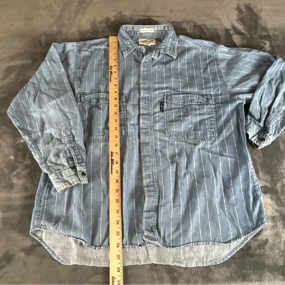 Vintage Levi’s Diamond Label Denim Shirt Mens Large Blue Striped Cotton Pockets - Picture 12 of 13